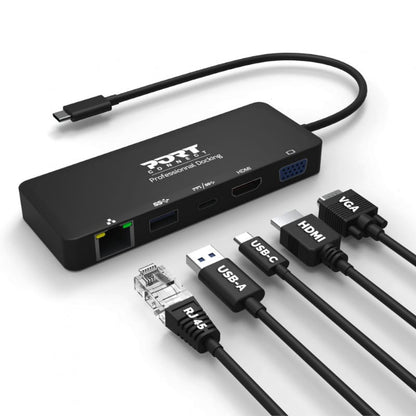 Port USB Type-C to 1 x RJ45|1 x USB3.0 SS|1 x Type-C 85W PD|1 x HDMI2.0|1 x VGA 30cm Cable Dock - Black