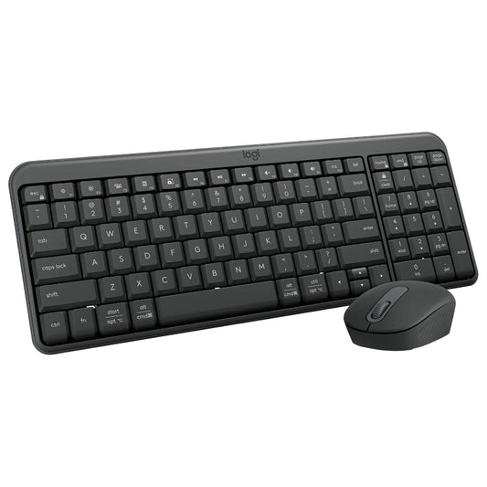 Angled view of the Logitech MK250 bluetooth keyboard and mouse in a white background