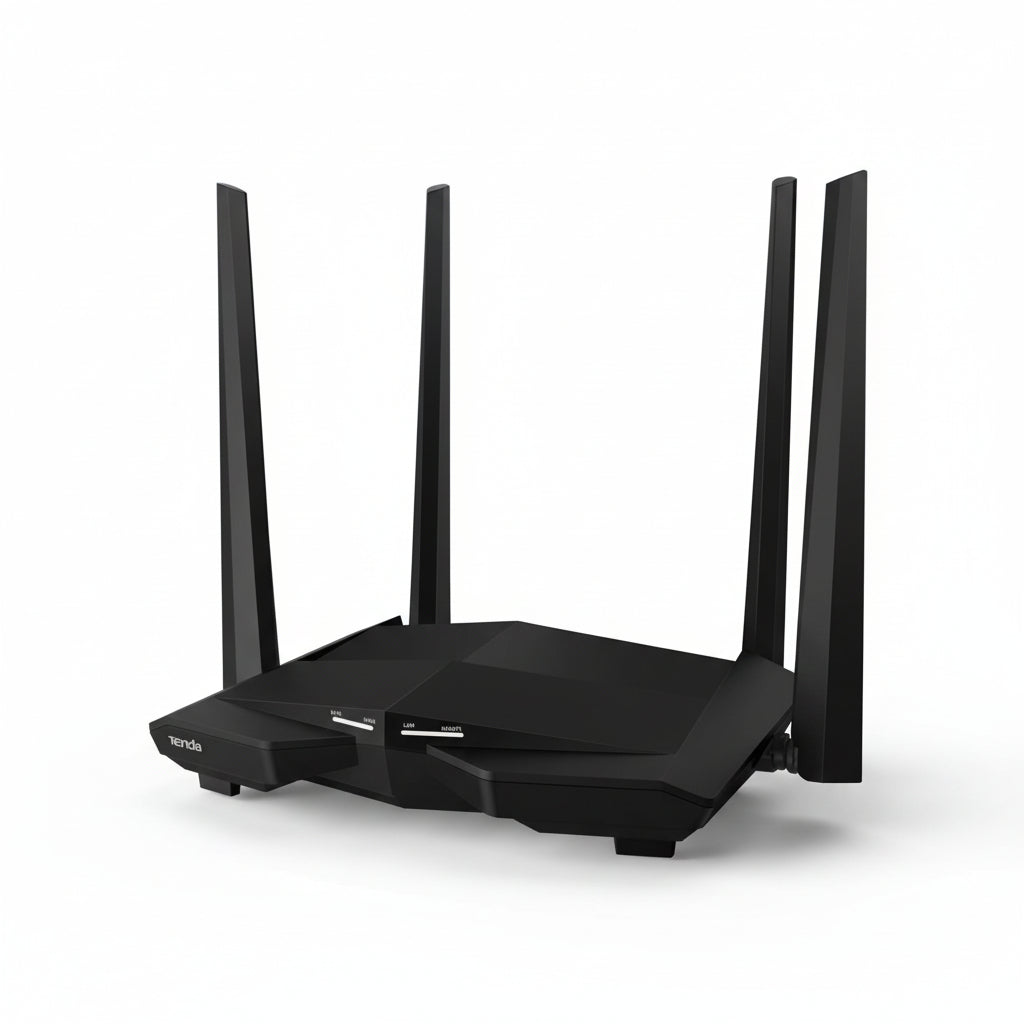 Side profile showing the 4x 5dBi dual-band antennas and compact design.
