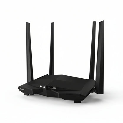 Side profile showing the 4x 5dBi dual-band antennas and compact design.