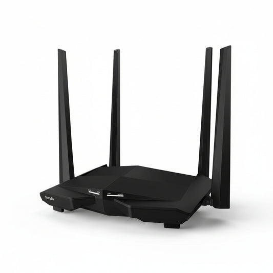 Side profile showing the 4x 5dBi dual-band antennas and compact design.