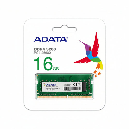 Front view of the ADATA Premier 16GB DDR4 SO-DIMM laptop memory module.

