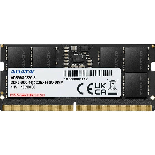 ADATA AD5S560032G-S 32GB DDR5 5600Mhz ECC SO-DIMM memory module on a white background