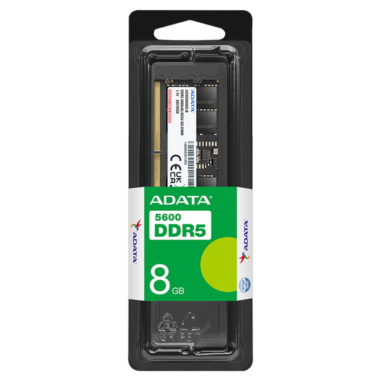 ADATA AD5S56008G-S 8GB DDR5 5600Mhz ECC SO-DIMM memory module packaging on a white 