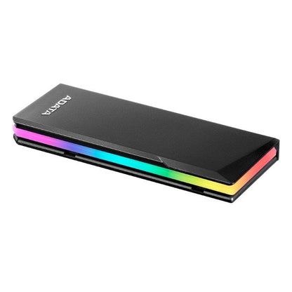 The enclosure displayed at an angle, highlighting the USB-C port.

