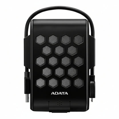 Front view of the black ADATA DashDrive HD720 1TB rugged external hard drive.

