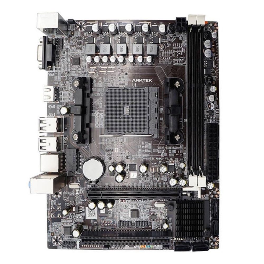 Top view of Arktek AK-A78M micro ATX motherboard with AM3 socket and DDR3 slots