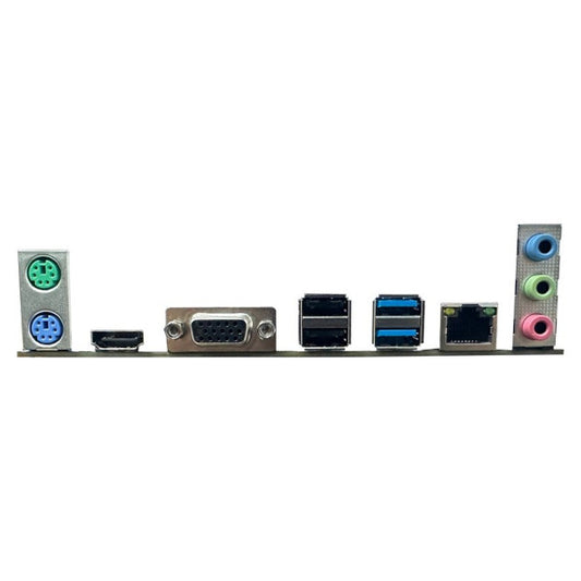 Rear I/O panel of the Arktek AK-H110M EG motherboard showing dual PS/2 ports for keyboard and mouse, HDMI and VGA video outputs, two USB 2.0 ports, two USB 3.0 ports, Ethernet LAN port, and three 3.5mm audio jacks for line-in, line-out, and microphone.