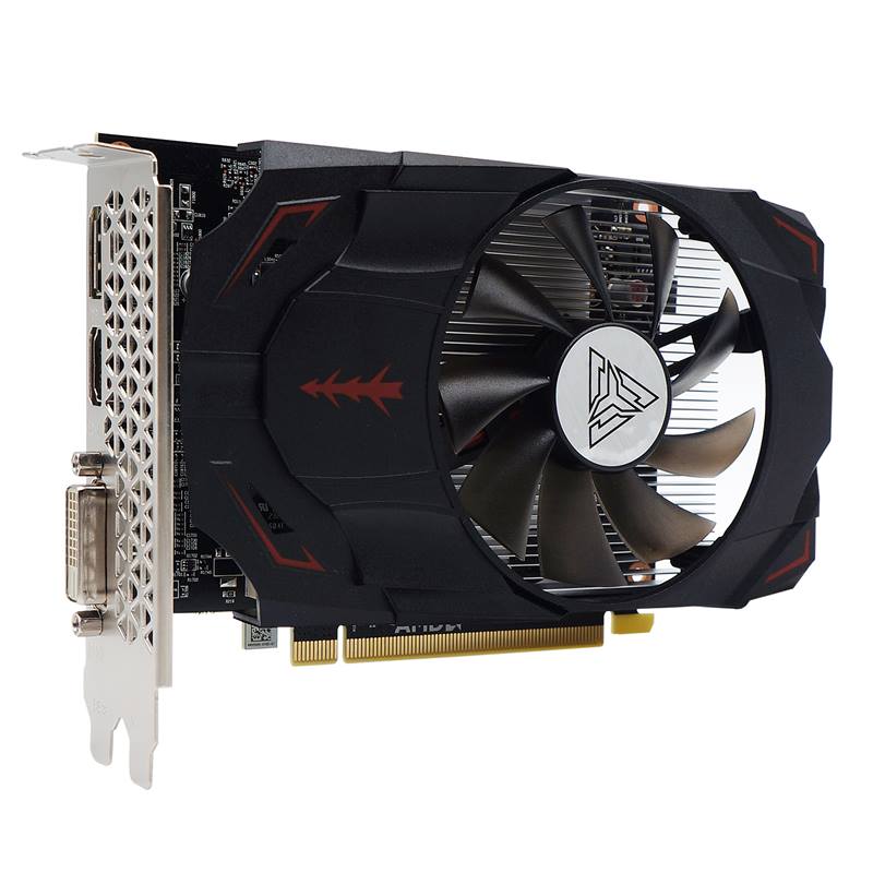 Graphics card with a fan on a white background