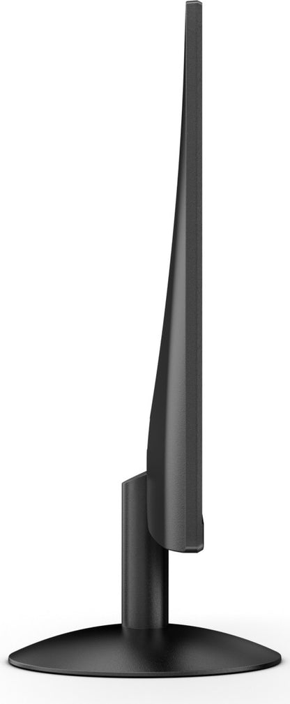 Black computer monitor stand on a white background