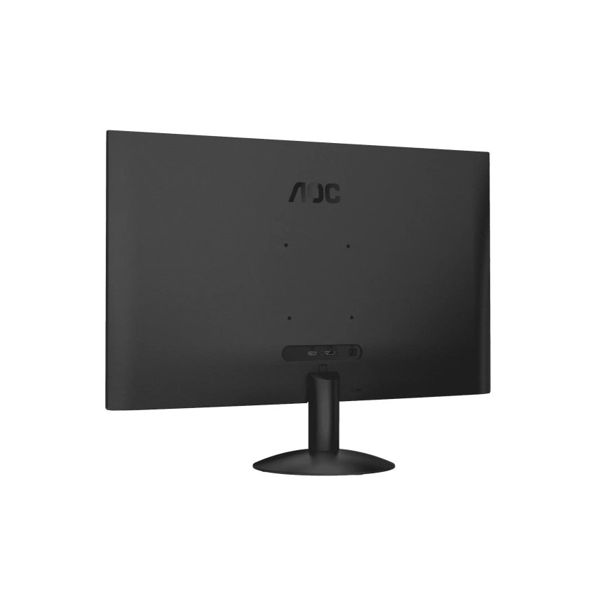 Slight angled rear view of the AOC Q27B30E 27 inch QHD IPS Monitor showing the stand, vesa mounting and connectivity ports 