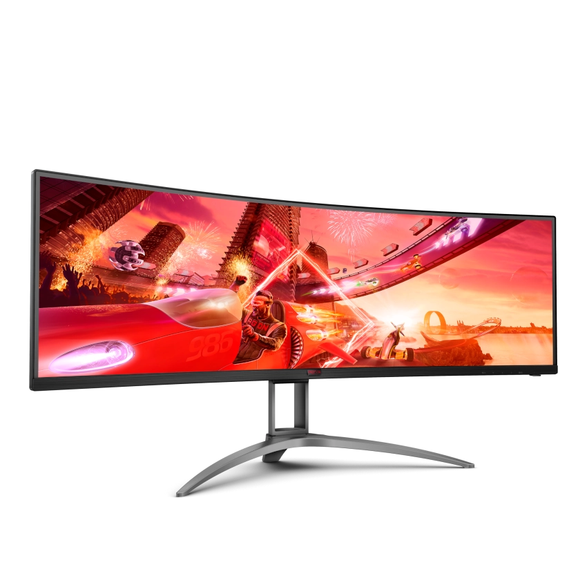 Slight angled view of the AOC AGON AG493UCX249 inch ultra wide curved gaming monitor