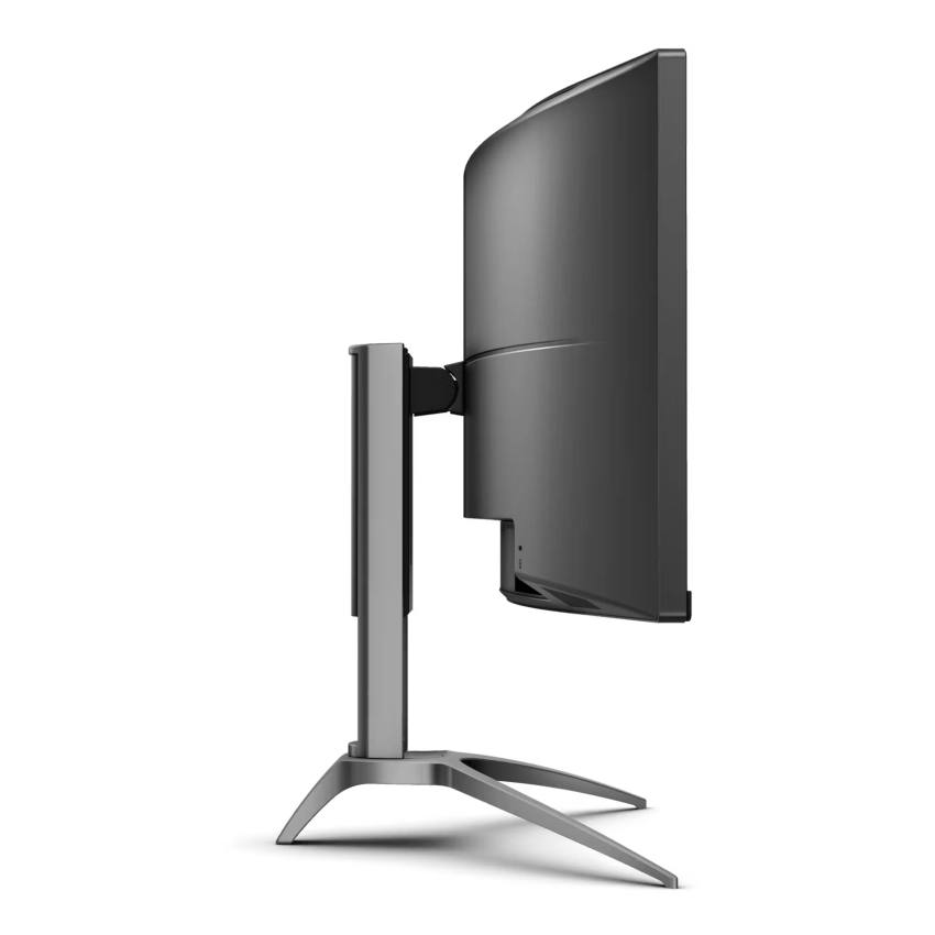 Side profile view of the AOC AGON AG493UCX249 inch ultra wide curved gaming monitor showing the ergonomic stand 