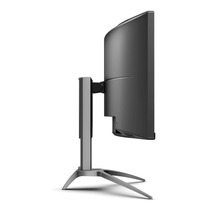 Side profile view of the AOC AGON AG493UCX249 inch ultra wide curved gaming monitor showing the ergonomic stand 