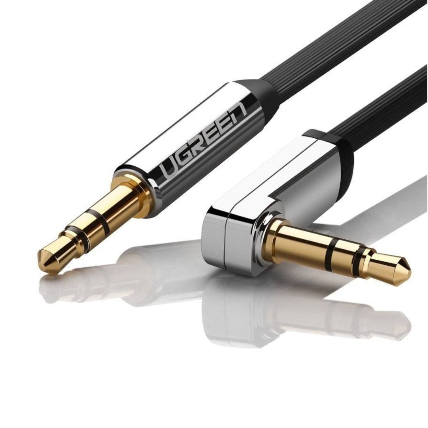 UGreen AV119 Right-angled 3.5mm Flat Aux Cable 1.5m - Black/Silver