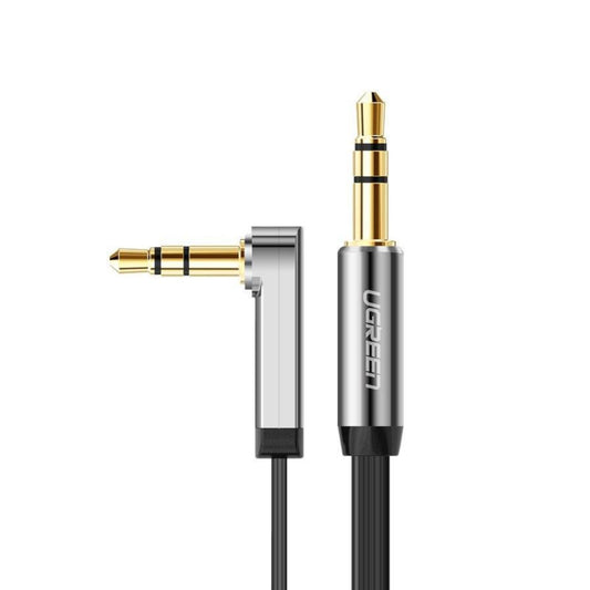 UGreen AV119 Right-angled 3.5mm Flat Aux Cable 2m - Black/Silver