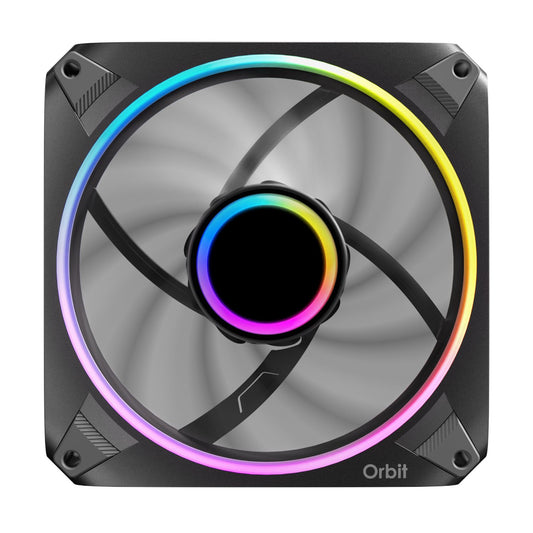 Computer fan with RGB lighting on a white background