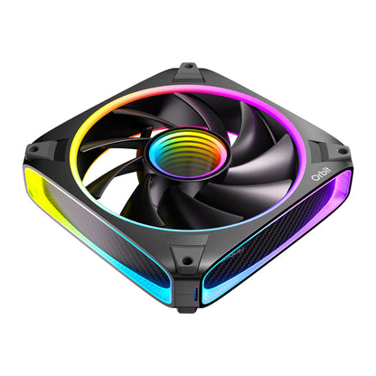 RGB cooling fan with colorful lighting on a white background