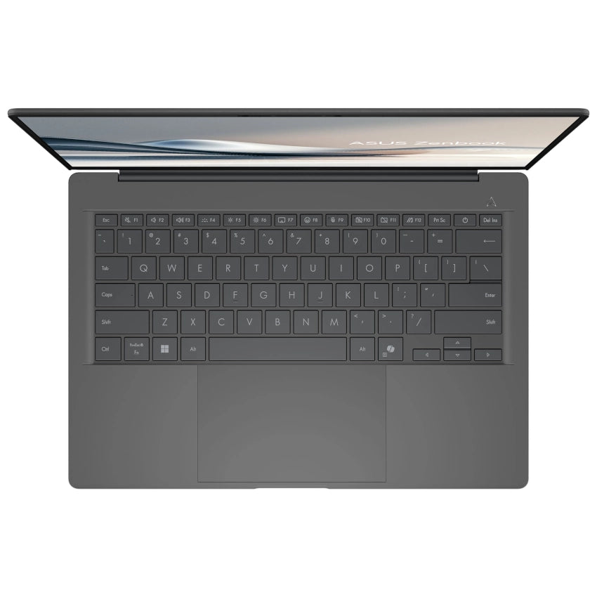 Top View of the Asus_Zenbook_A14 with a black keyboard on a white background