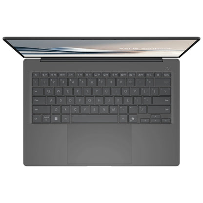 Top View of the Asus_Zenbook_A14 with a black keyboard on a white background