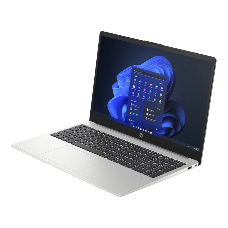 Laptop with a blue floral design on the screen on a white background