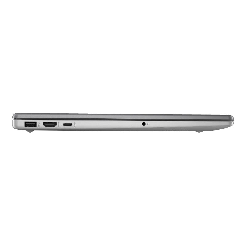Side view of a silver laptop on a white background