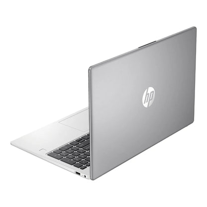 Silver HP laptop on a white background