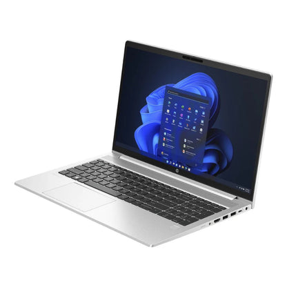 Laptop with a blue abstract design on the screen on a white background