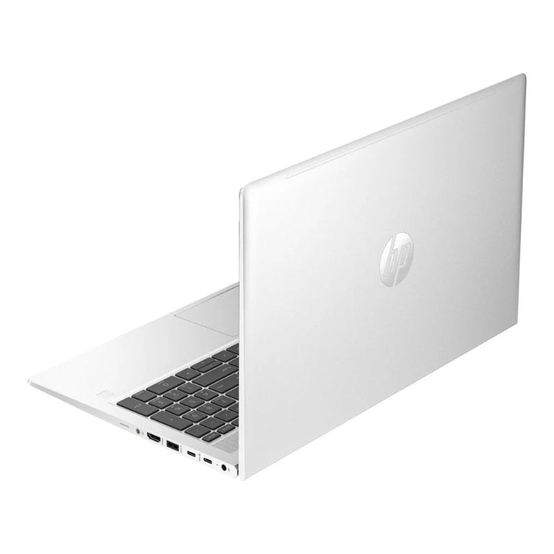 Silver laptop on a white background