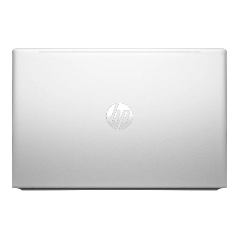 Silver HP laptop on a white background