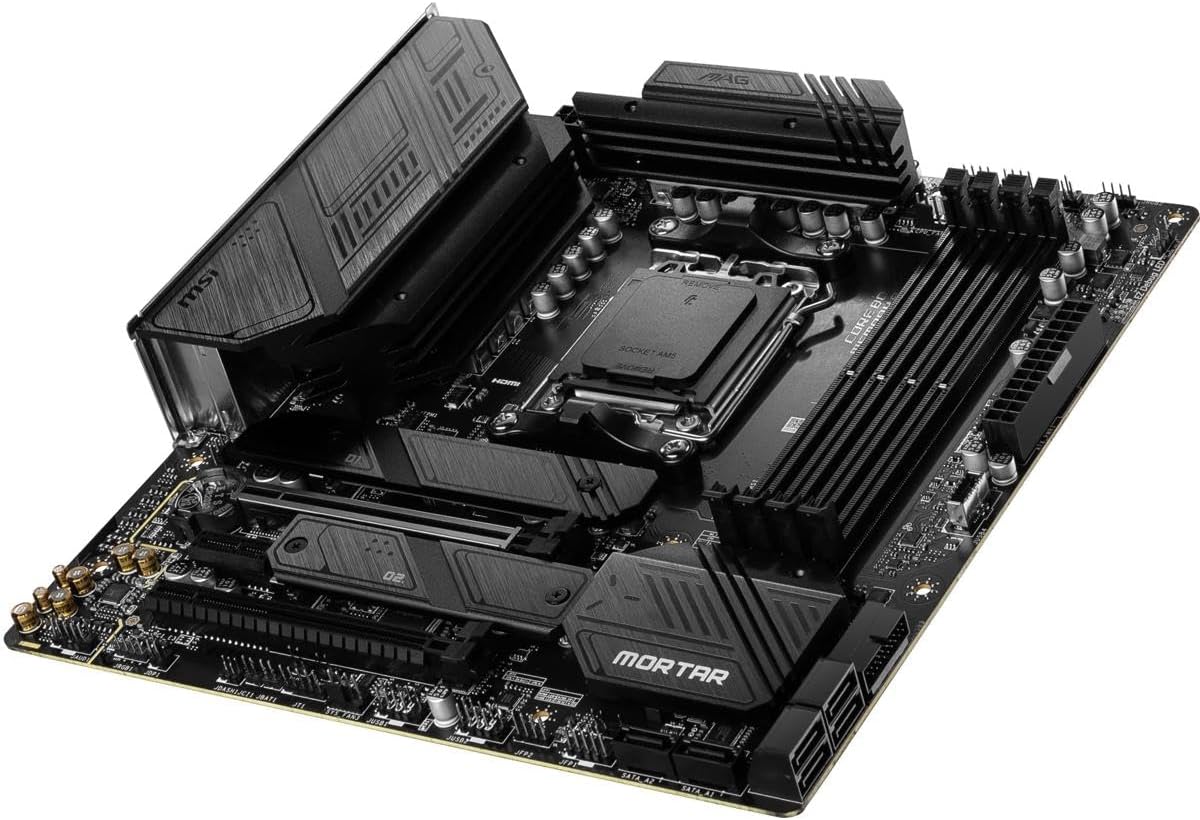 Close-up detail of the two M.2 slots with their thermal shields.

