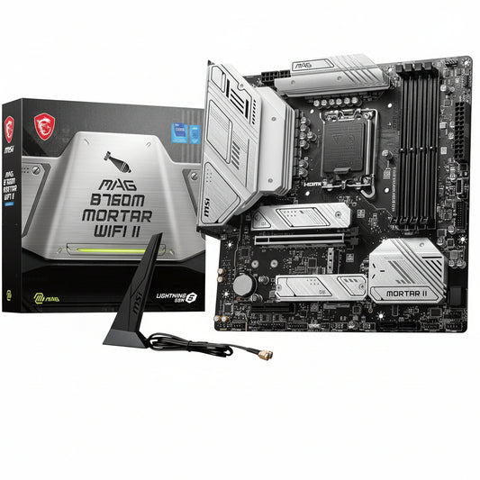 Front view of the MSI MAG B760M MORTAR WIFI II mATX motherboard.

