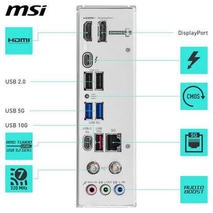 Image showing the Intel Killer 5G LAN port and Audio Boost audio circuitry.

