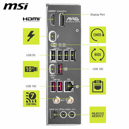 Image showing the Intel Killer 5G LAN port and Audio Boost audio circuitry with S/PDIF.


