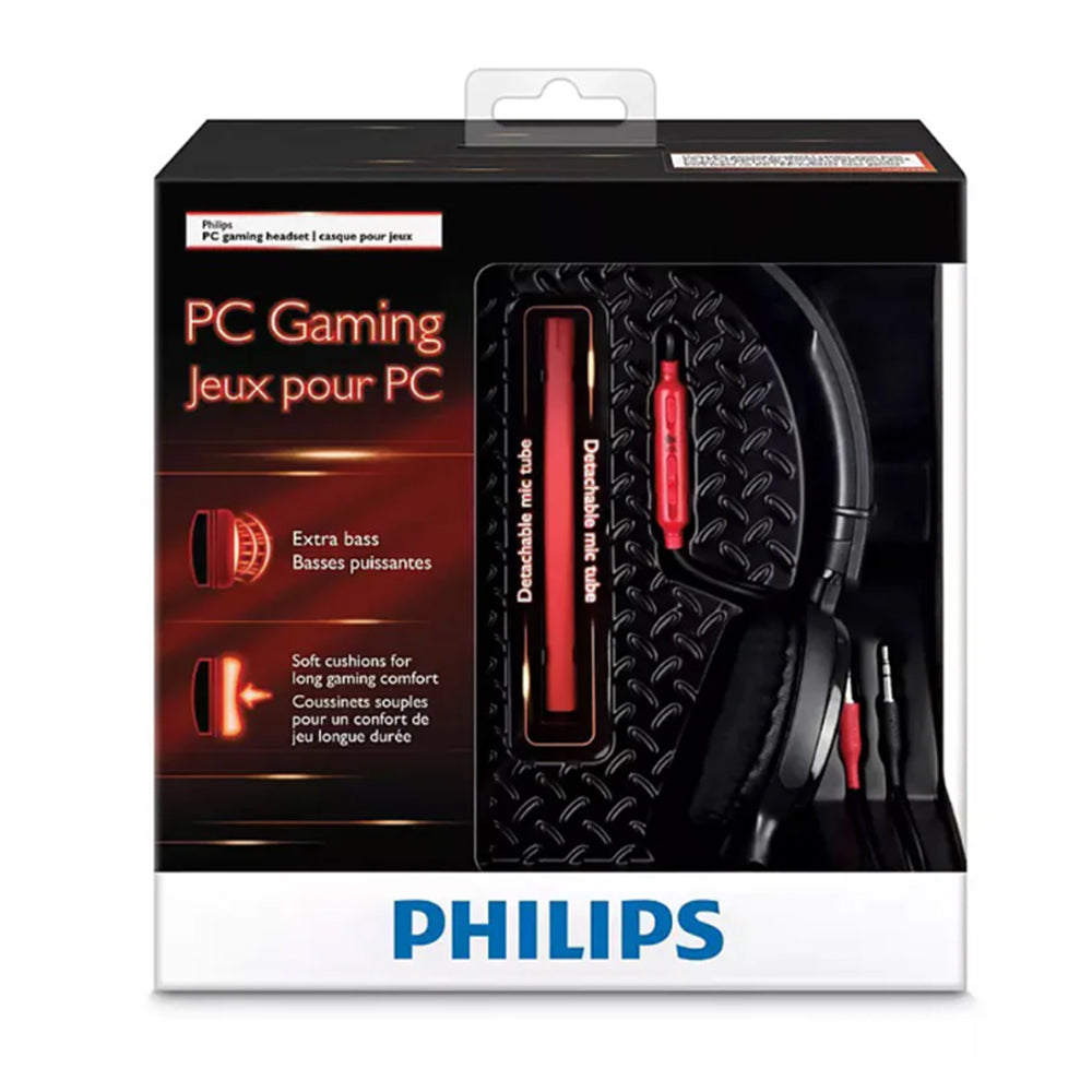 Philips SHG7210 PC gaming headset with mic and extra bass in its packaging