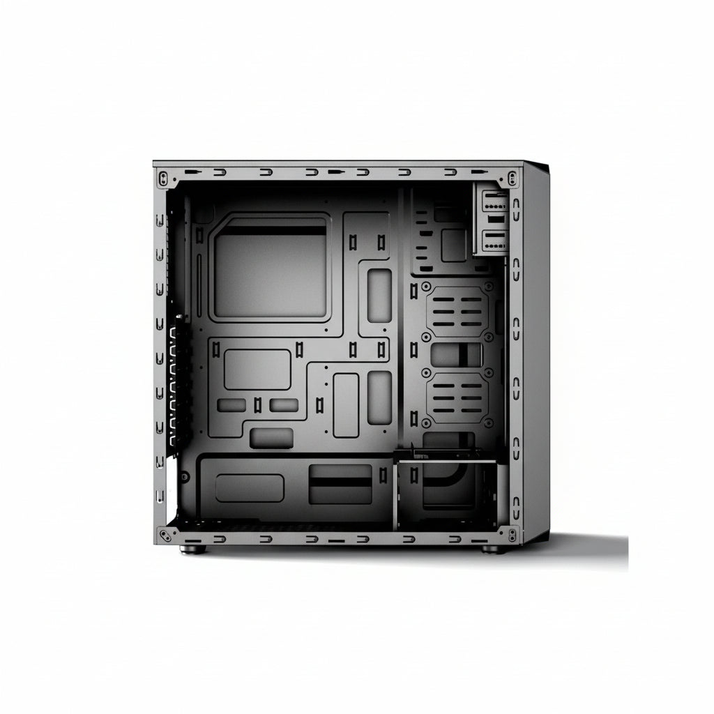 Front view of the Huntkey BU560 black gaming PC case.

