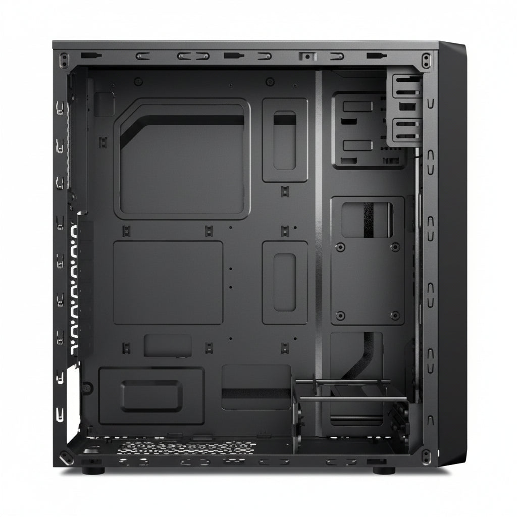 Front view of the Huntkey BU560 black PC case.

