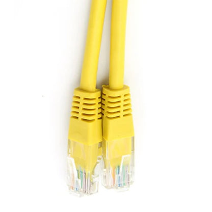 Yellow MicroWorld CAT5 patch cable, 20 cm, for high-speed Ethernet LAN connections.