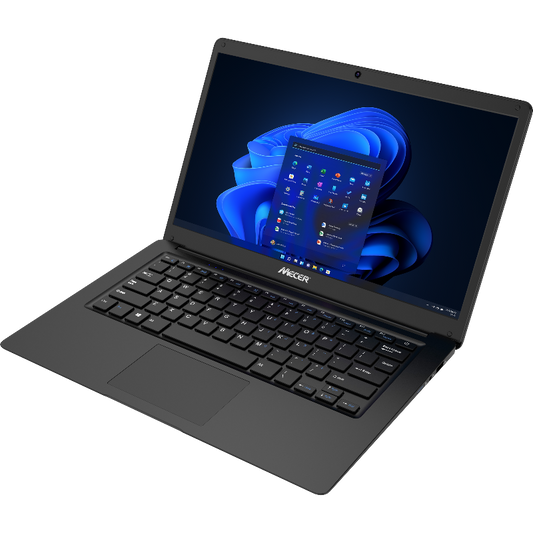 Mecer Laptop with a blue screen on a white background