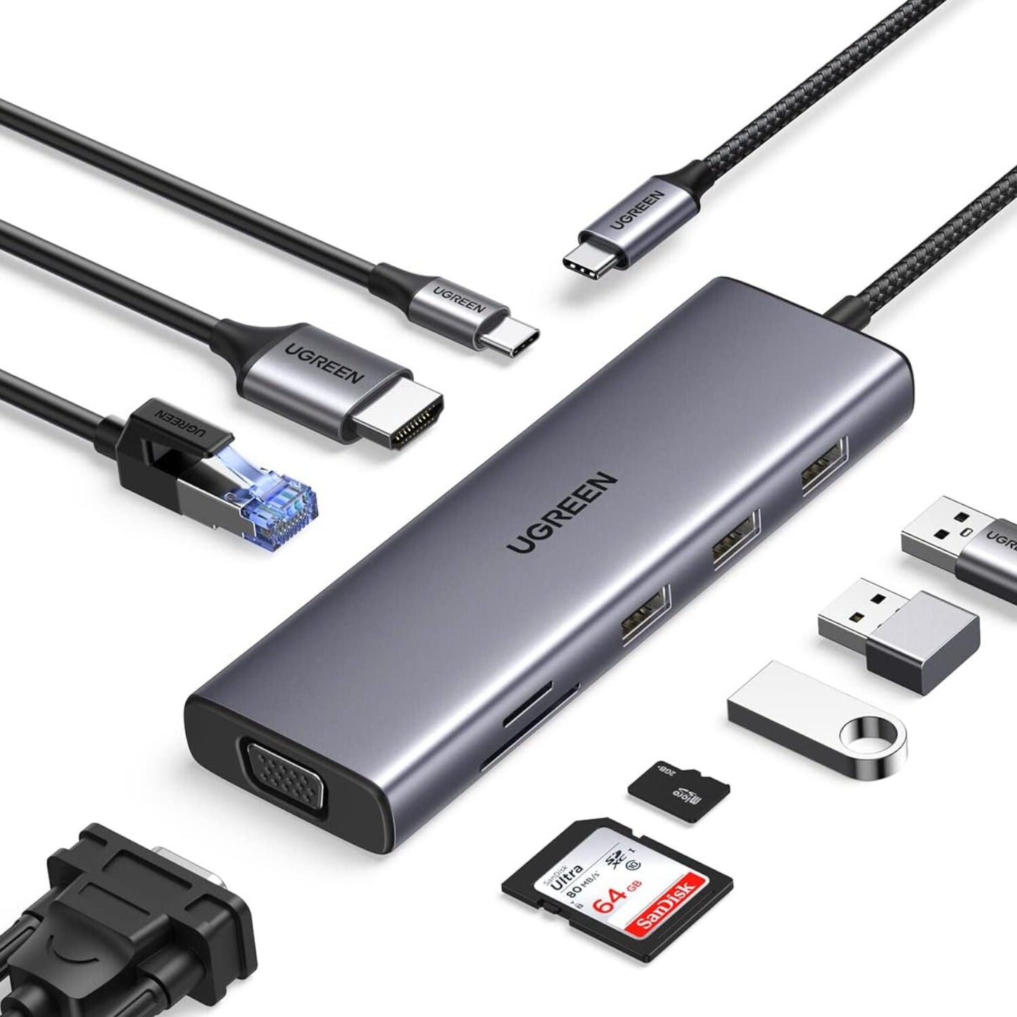 UGREEN 9-in-1 Type-C Hub | HDMI | VGA | LAN | SD/TF | 100W PD | USB3.0