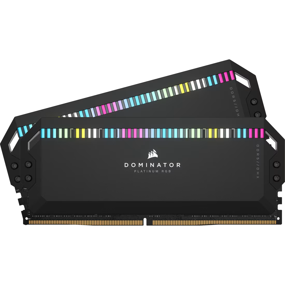 Two Corsair Dominator Platinum RGB memory modules on a white background
