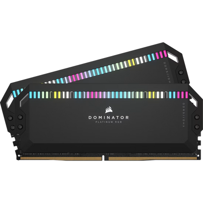Two Corsair Dominator Platinum RGB memory modules on a white background