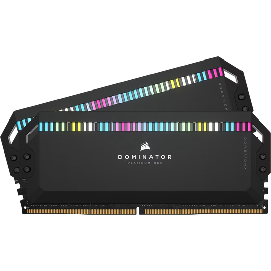 Two Corsair Dominator Platinum RGB memory modules on a white background