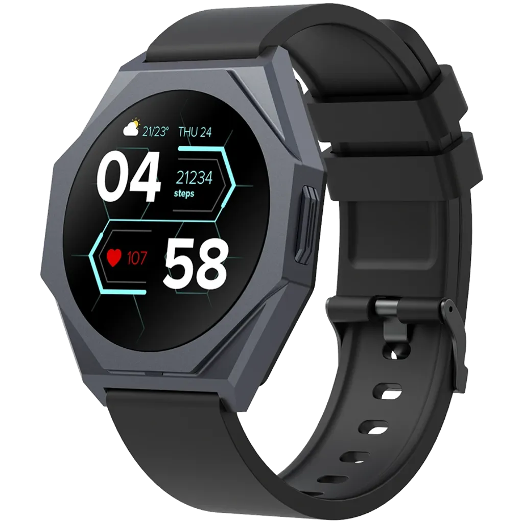 Smartwatch with a black strap on a white background