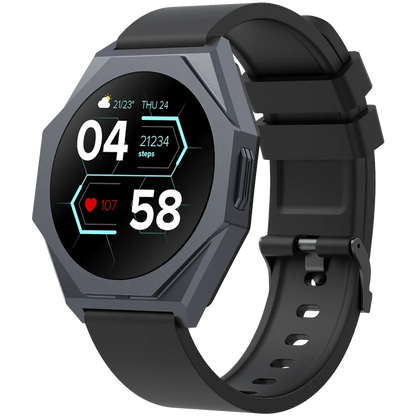 Smartwatch with a black strap on a white background