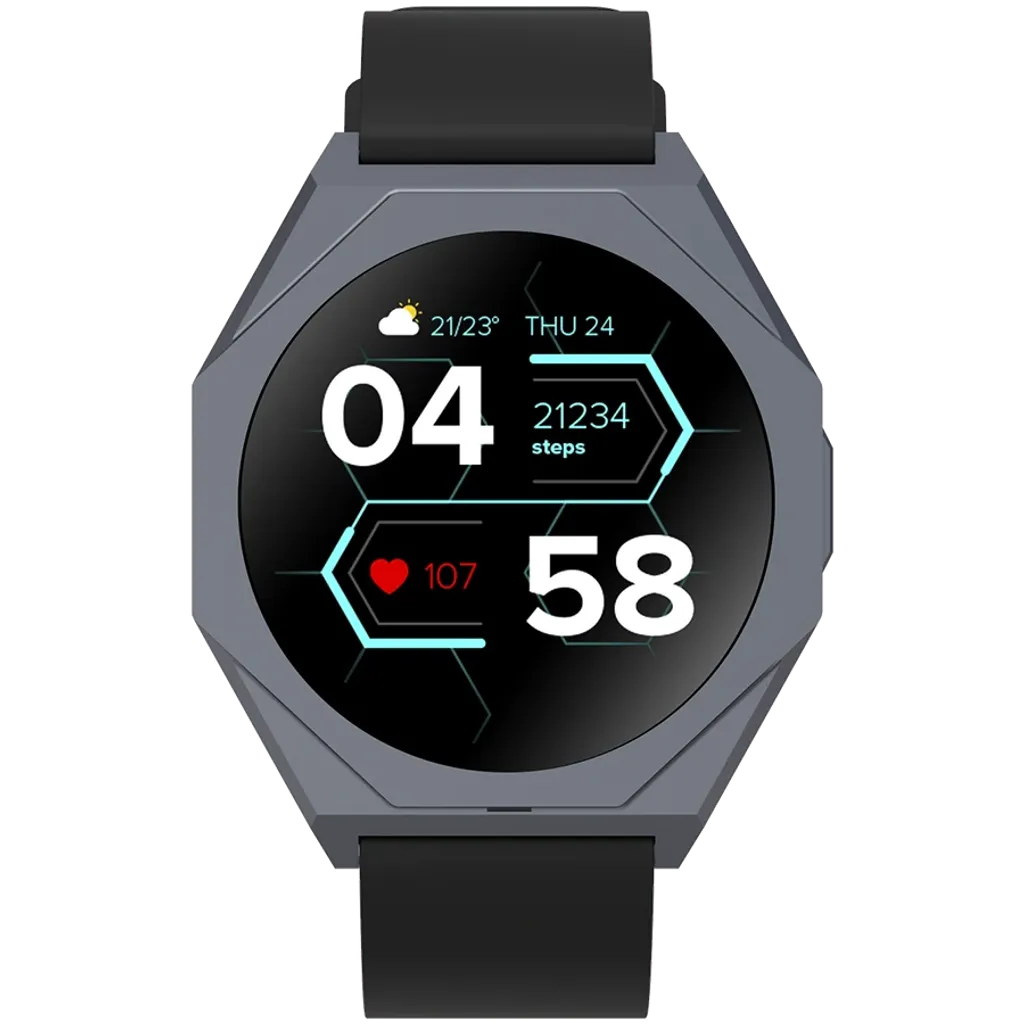Smartwatch with a black strap on a white background