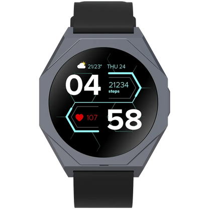 Smartwatch with a black strap on a white background