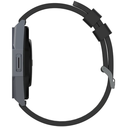 Black smartwatch with a strap on a white background