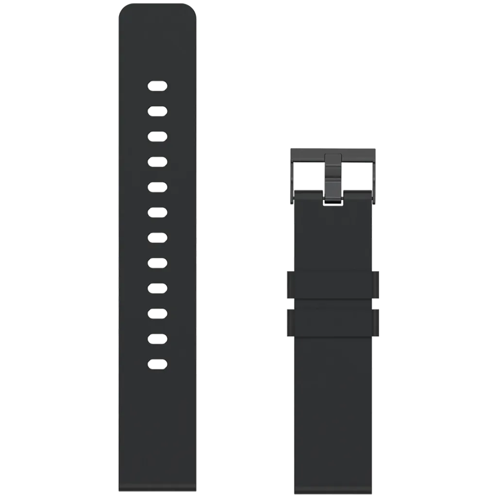 Black watch strap with clasp on a white background