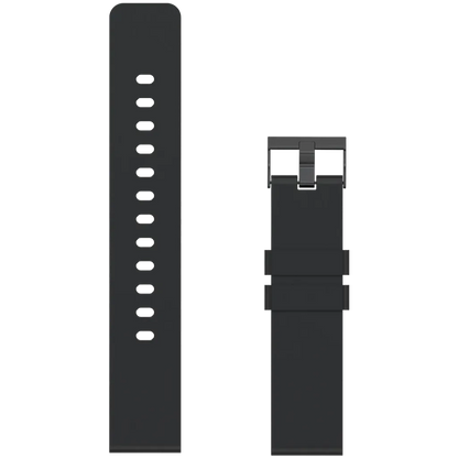 Black watch strap with clasp on a white background